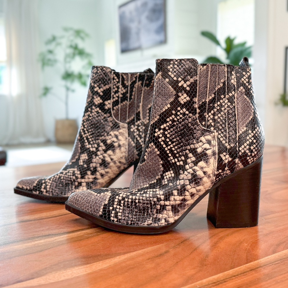 Marc Fisher Oshay Snake Print Ankle Boots